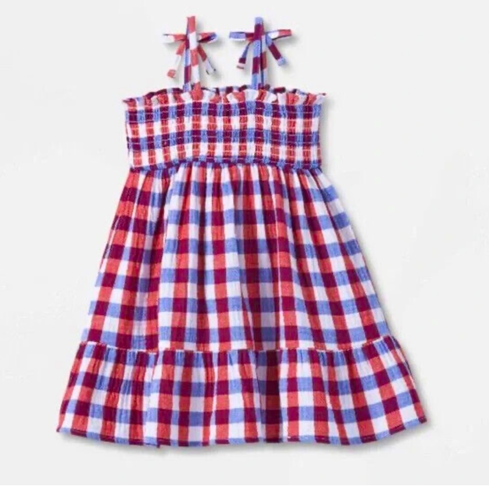 Cat & Jack Infant/Toddler Girl Plaid Smocked Top Sleeveless Tank Dress, NWT🆕,🚭